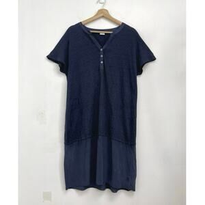 POETRY Linen Silk Mixed Media Lightweight V-Neck Short-Sleeve Shift Dress US10